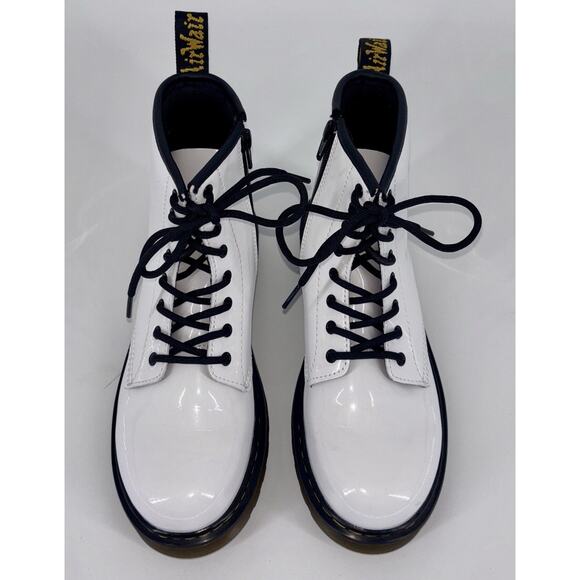 Dr Martens Doc 1460Y Youth Patent Leather Lace Up Boots White US Big Girl 5 MINT - Picture 2 of 12